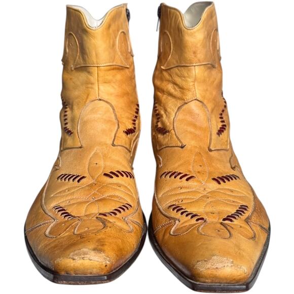 Vintage Jo Ghost Italian Western Cowboy Ankle Boots Tan Leather Size 45 11.5-12 - Picture 15 of 16